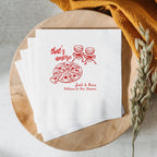 Personalized Welcome to Our Forever Italian wedding napkin featuring custom names and wedding date for an elegant wedding reception.
